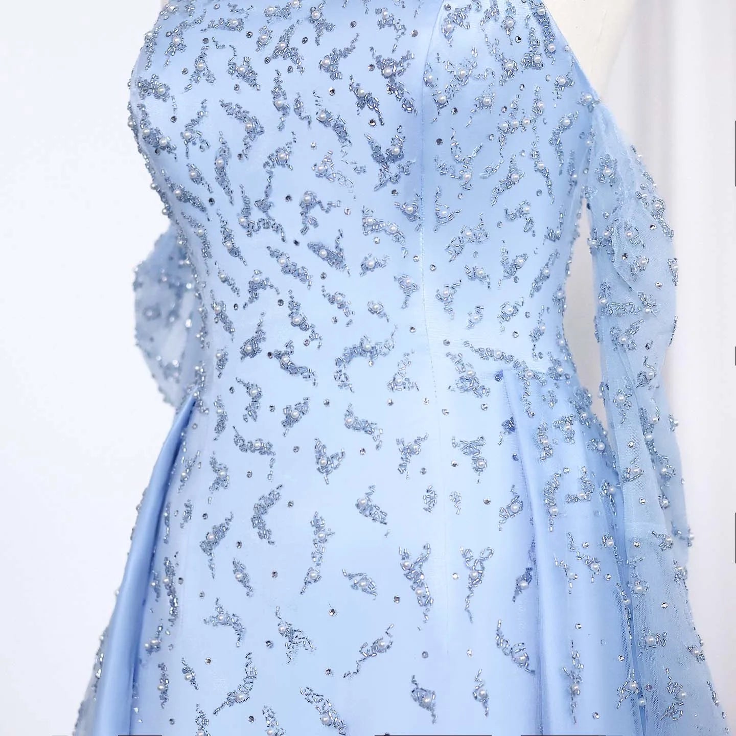 Silver Gray Evening Dress with Overskirt