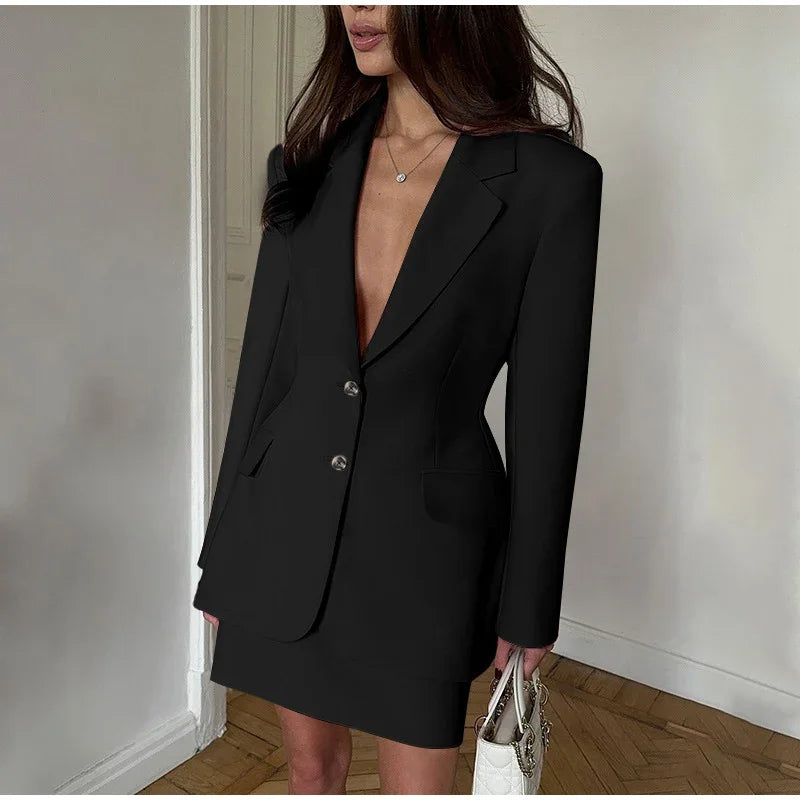 Blazer Coat & Mini Skirt Set Outfit
