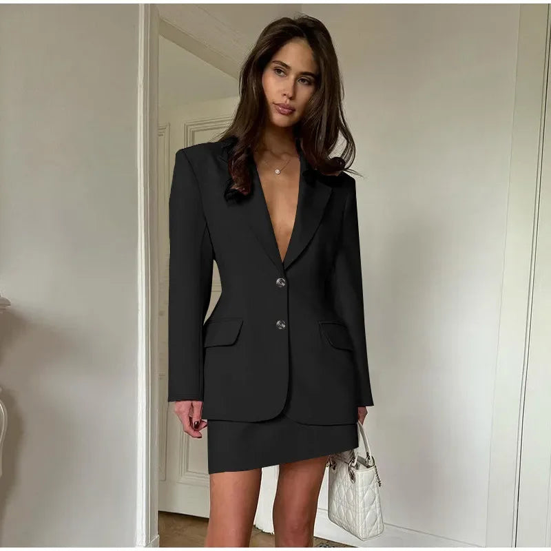 Blazer Coat & Mini Skirt Set Outfit