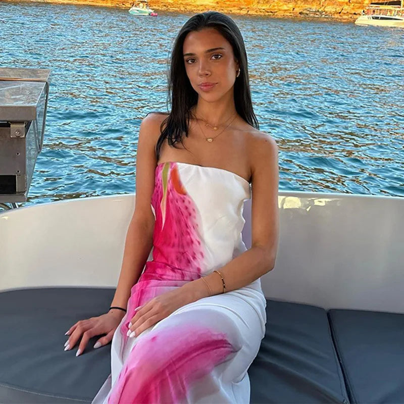 Mesh Floral Print Off-shoulder Long Dress