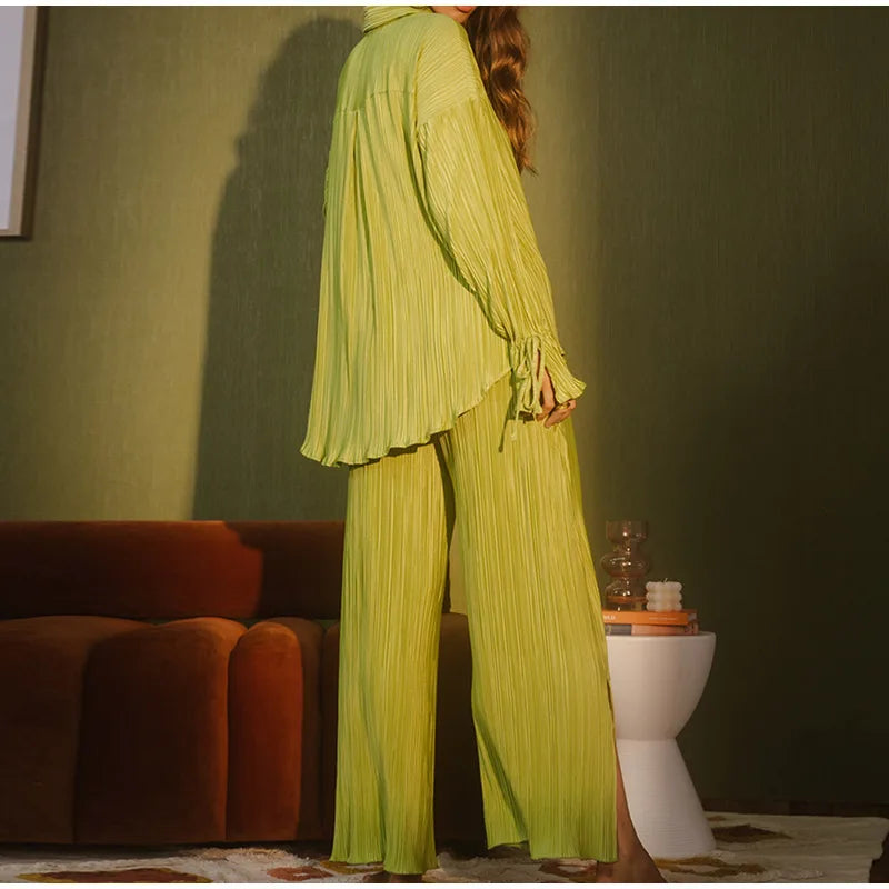 2 Piece Set Blouse Tops and Split Wide Leg Pants