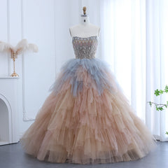 Rose Gold Ruffles Princess Ball Gown Evening Dress