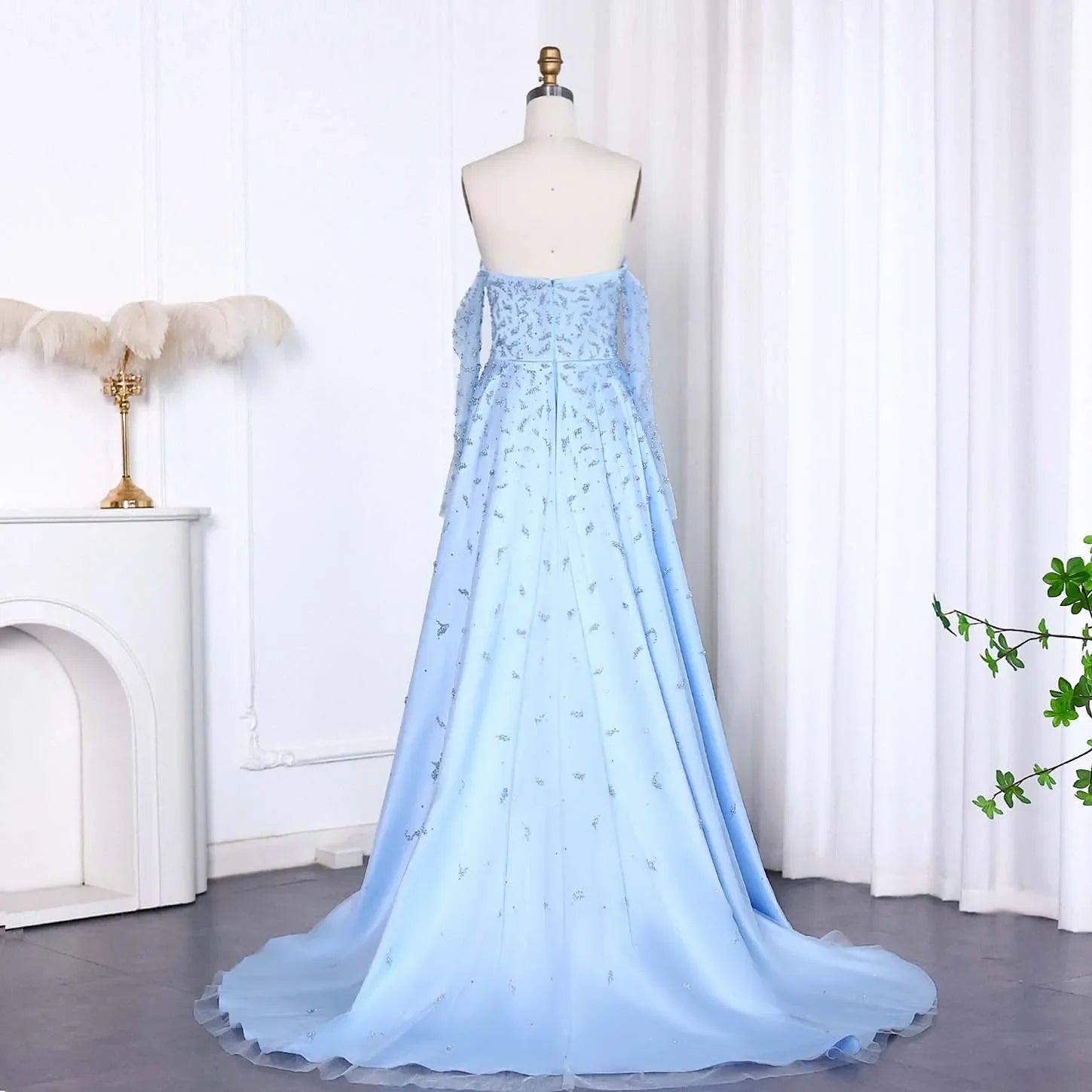 Silver Gray Evening Dress with Overskirt
