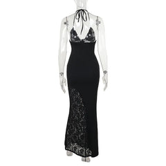 Deep V Halter Backless Maxi Party Dress Women