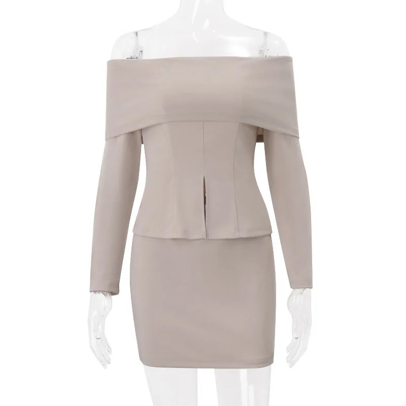 Strapless Long Sleeve Tops Mini Skirt Sets