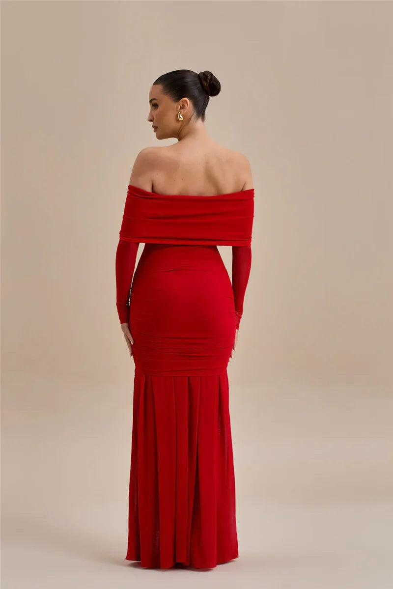 Off-shoulder Strapless Rose Long Sleeve Dress