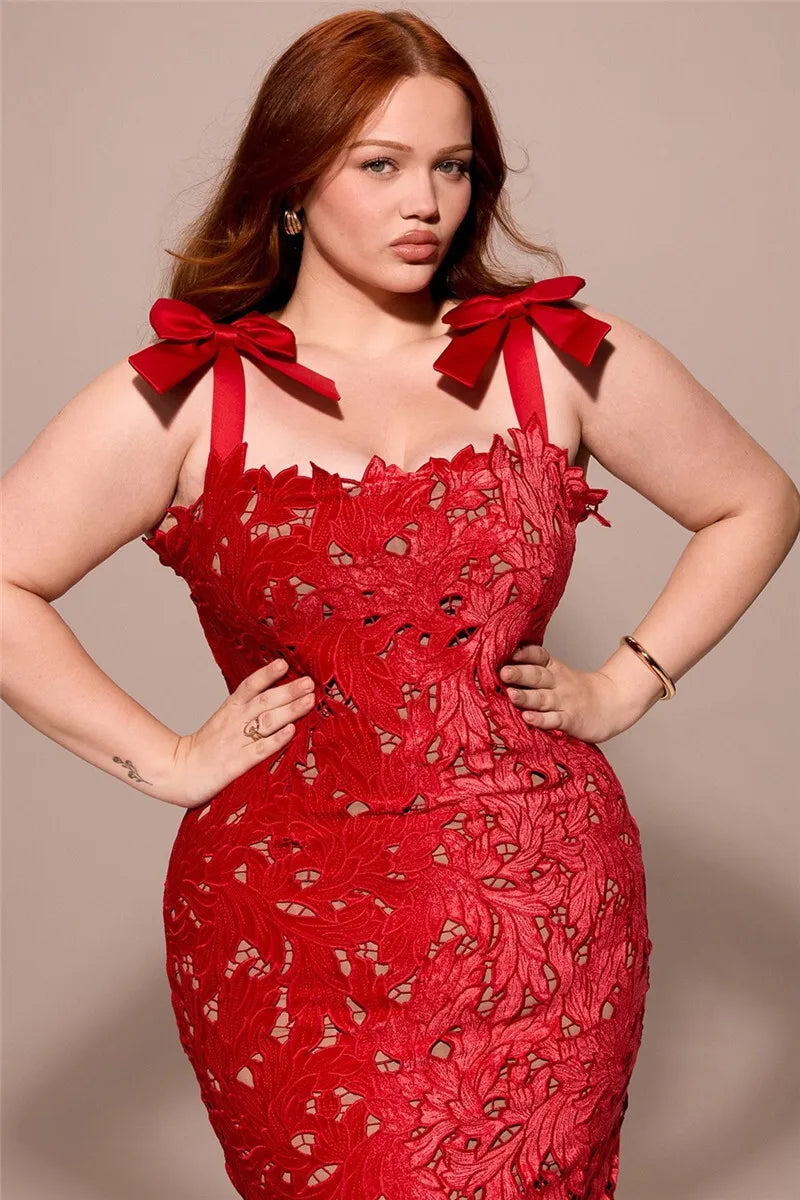 Bows Lace Bodycon Maxi Dress