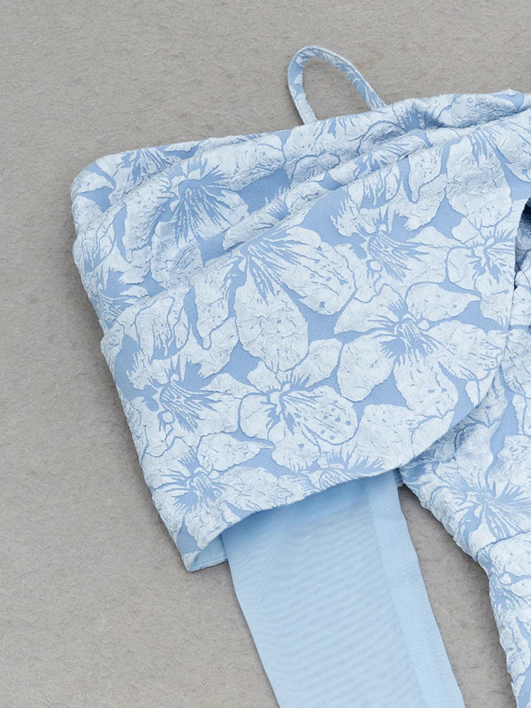 Sky Blue Mesh Sleeve Floral Dress