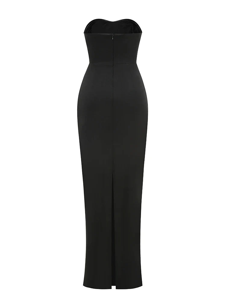 Black Strapless Pearls Beaded Embellished Maxi Dress