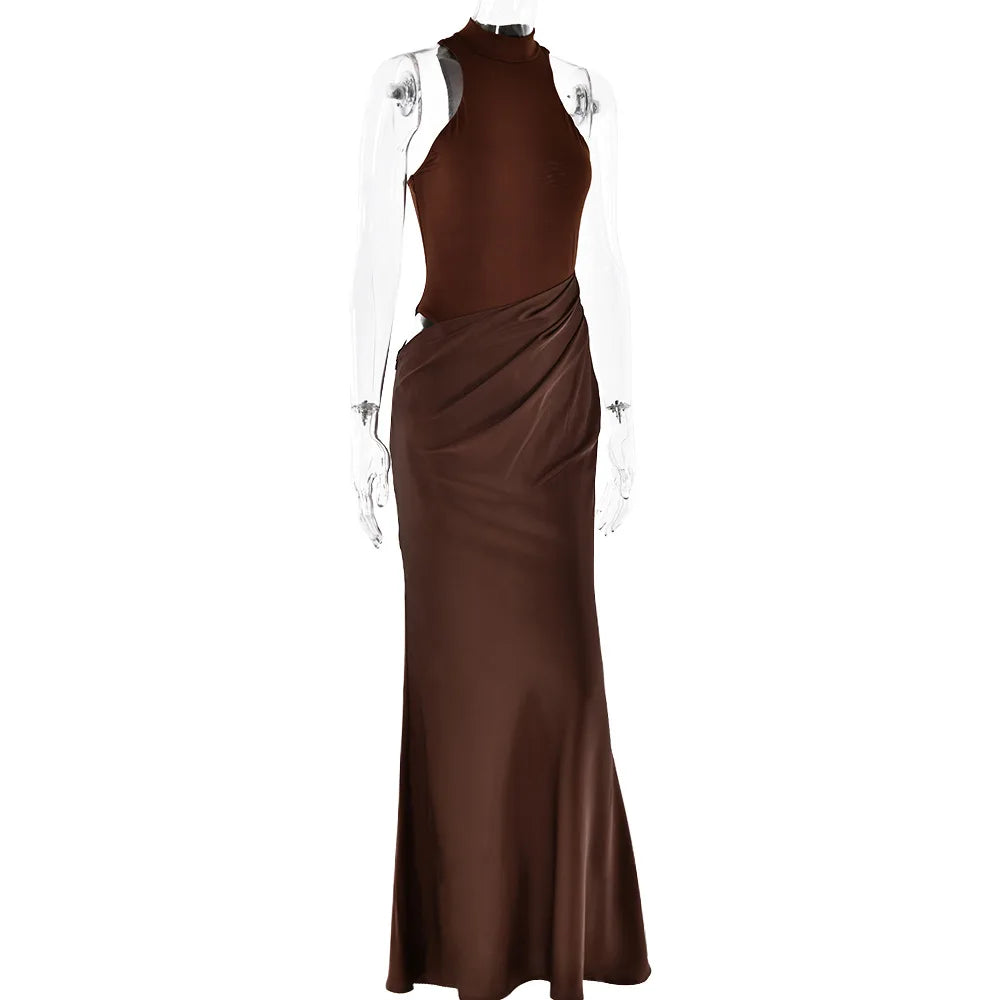 Satin Sleeveless High Neck Dress