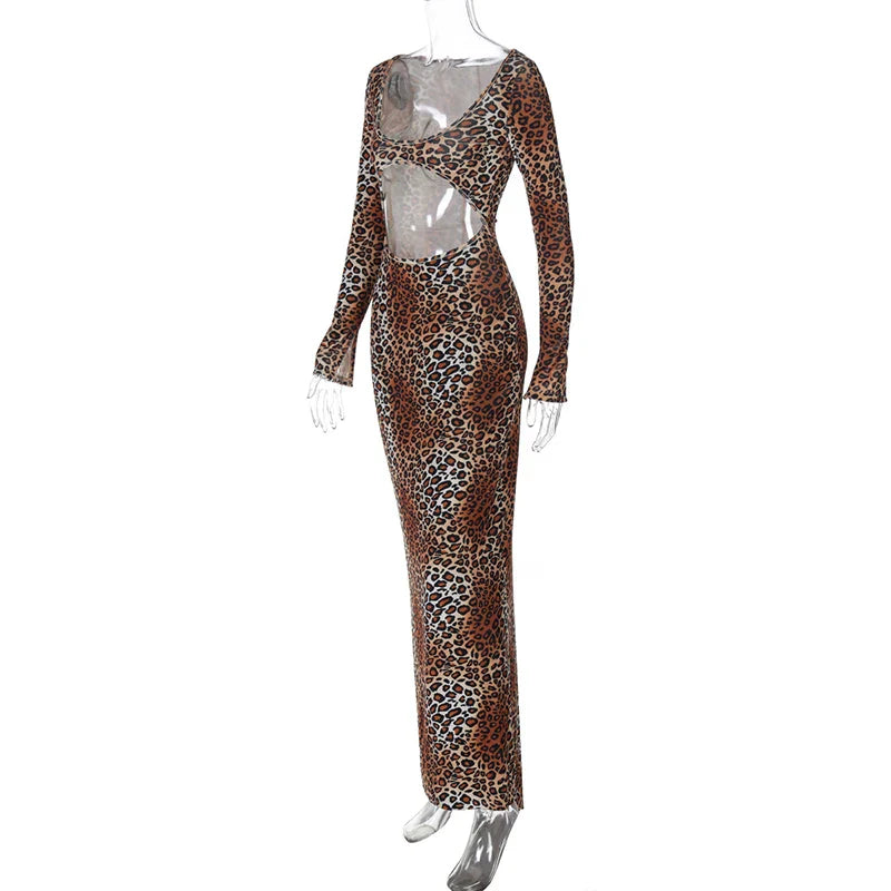 Leopard Print Hollow Out Long Dress