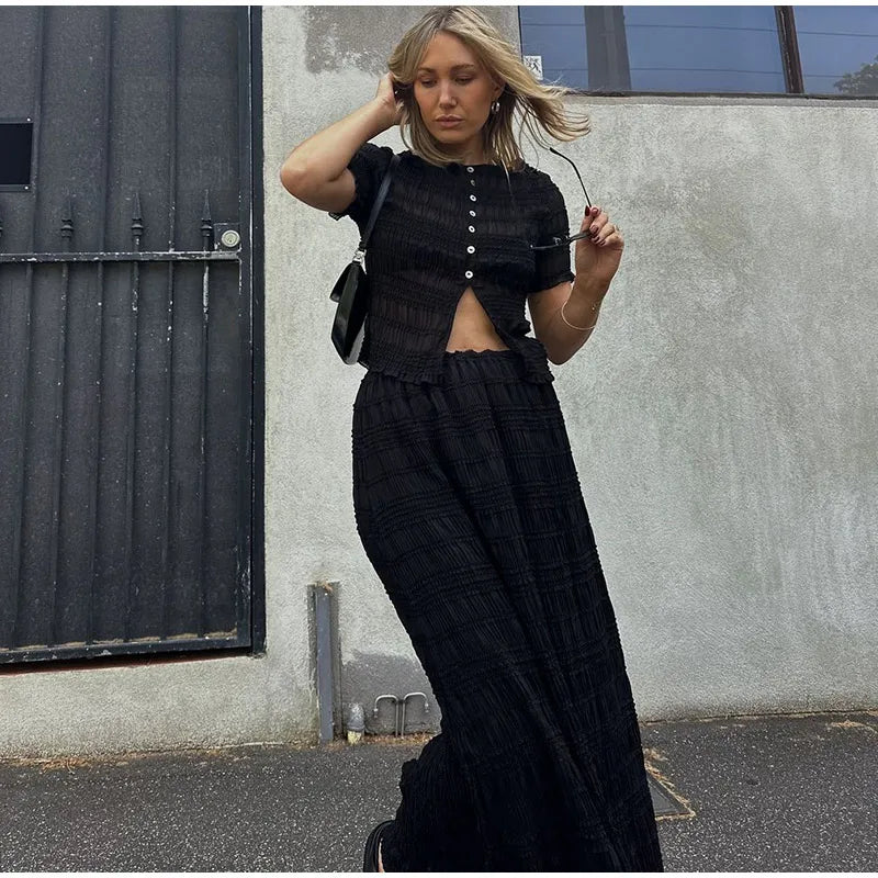 Crop Tops and High Waist Long Skirt Suit