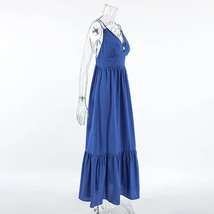 Women's Patchwork Sleeveless Solid Maxi Dress