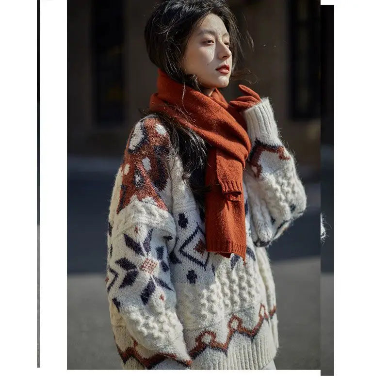 Patchwork Pattern Loose Retro Knit Sweater