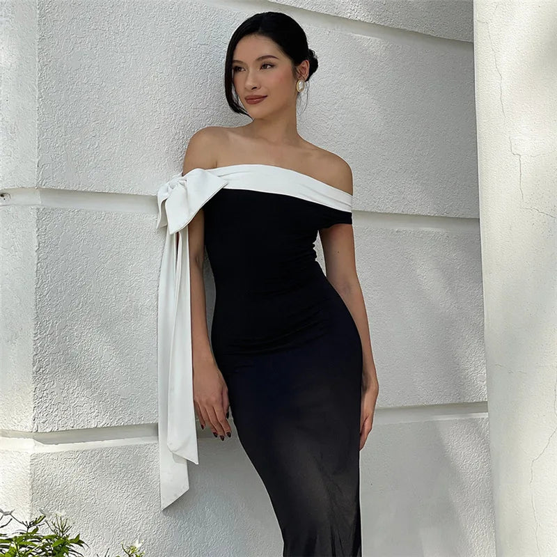 Diagonal Collar Backless Lace-Up Dress