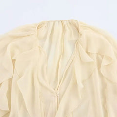 Ruffled Shirt Women Loose Lace Up Tops