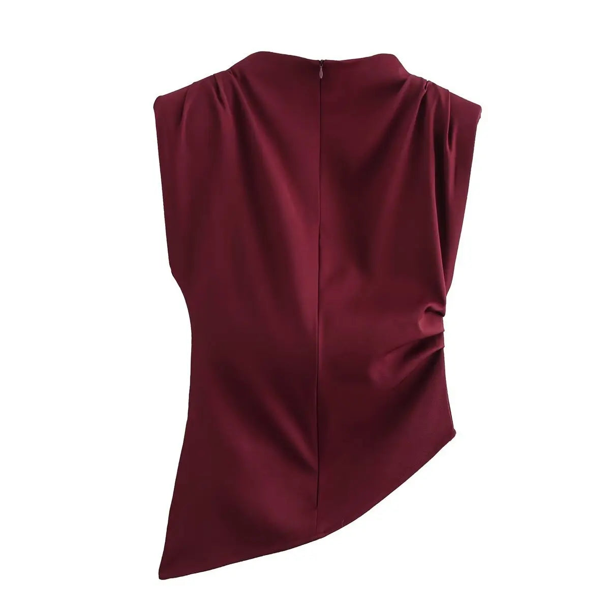 Sleeveless Cropped Top Pleated Round Neck Vest T-Shirt