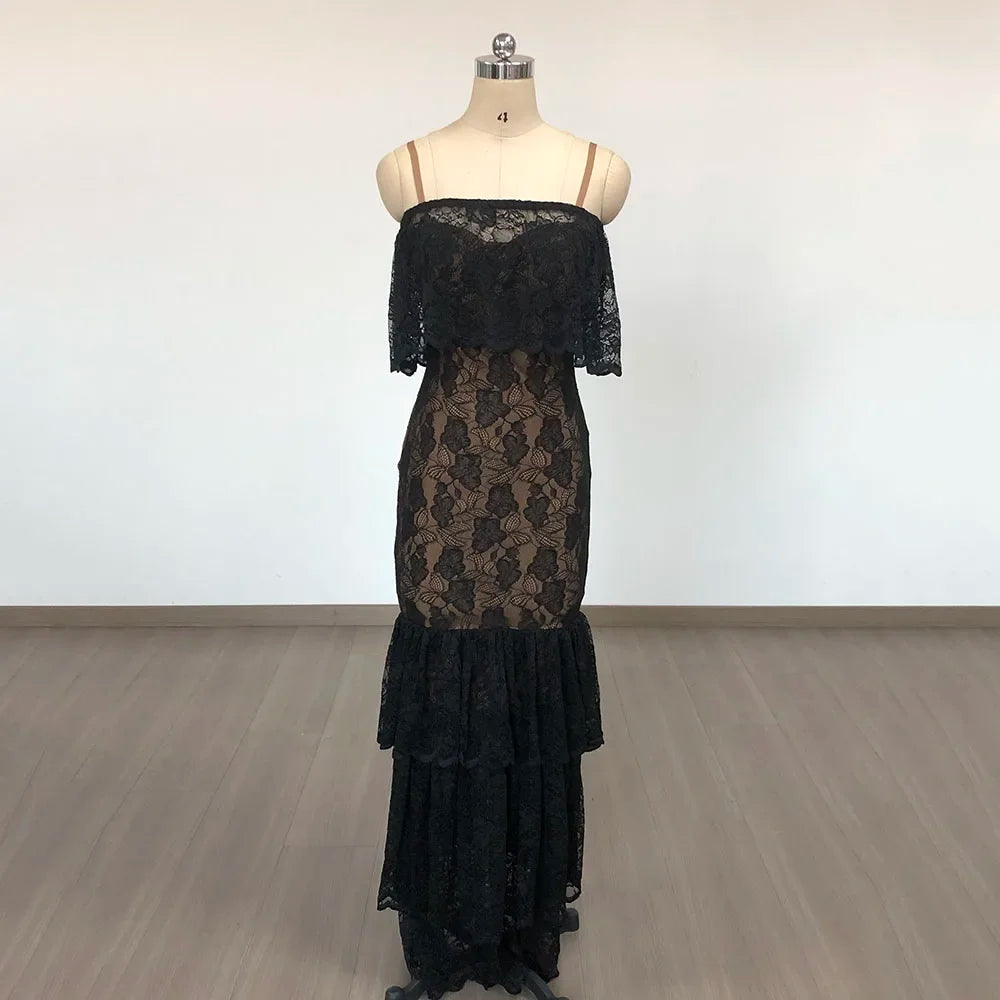 Convertible Maxi Lace Trim Evening Gown