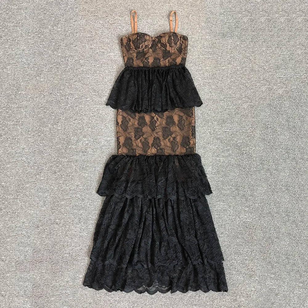 Convertible Maxi Lace Trim Evening Gown