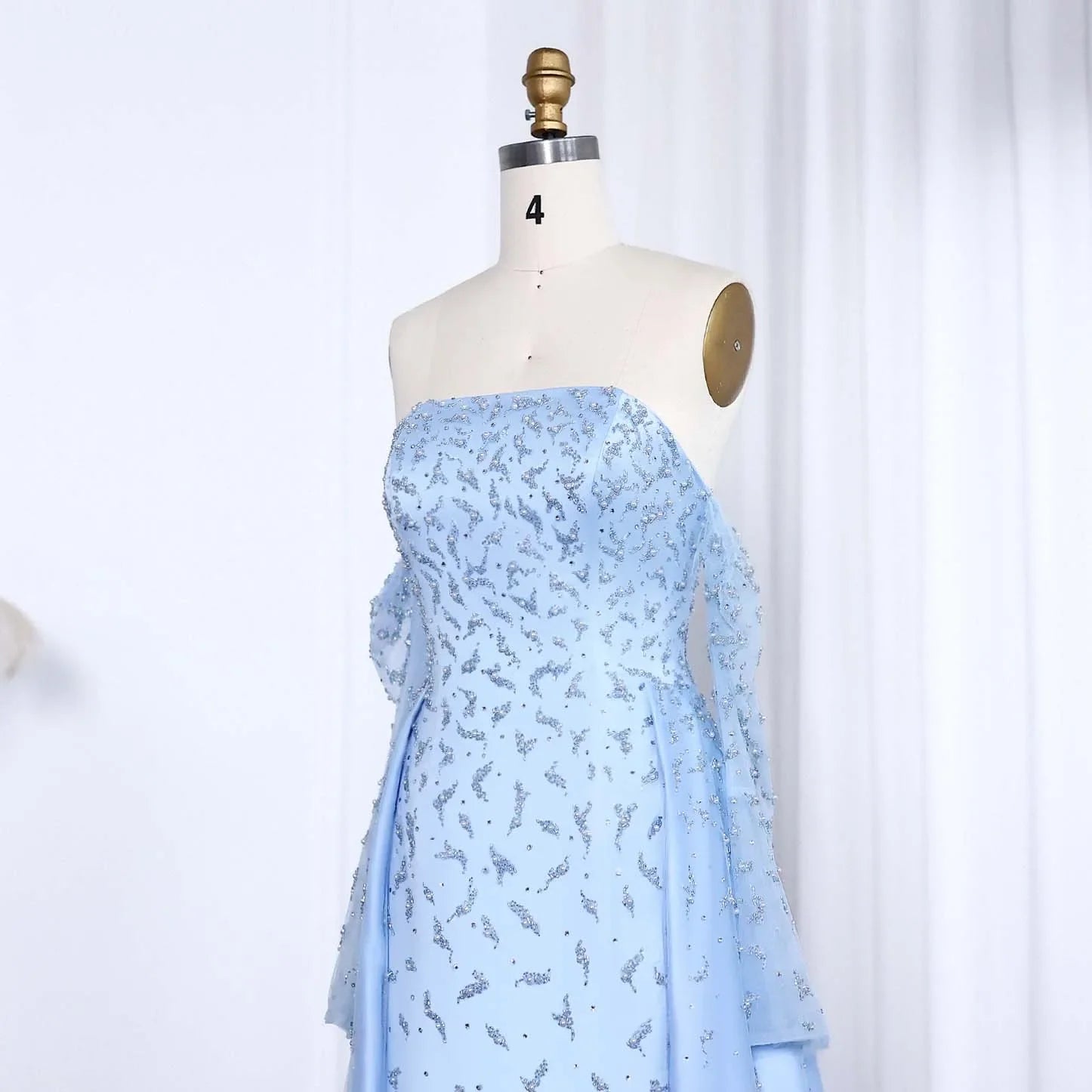 Silver Gray Evening Dress with Overskirt