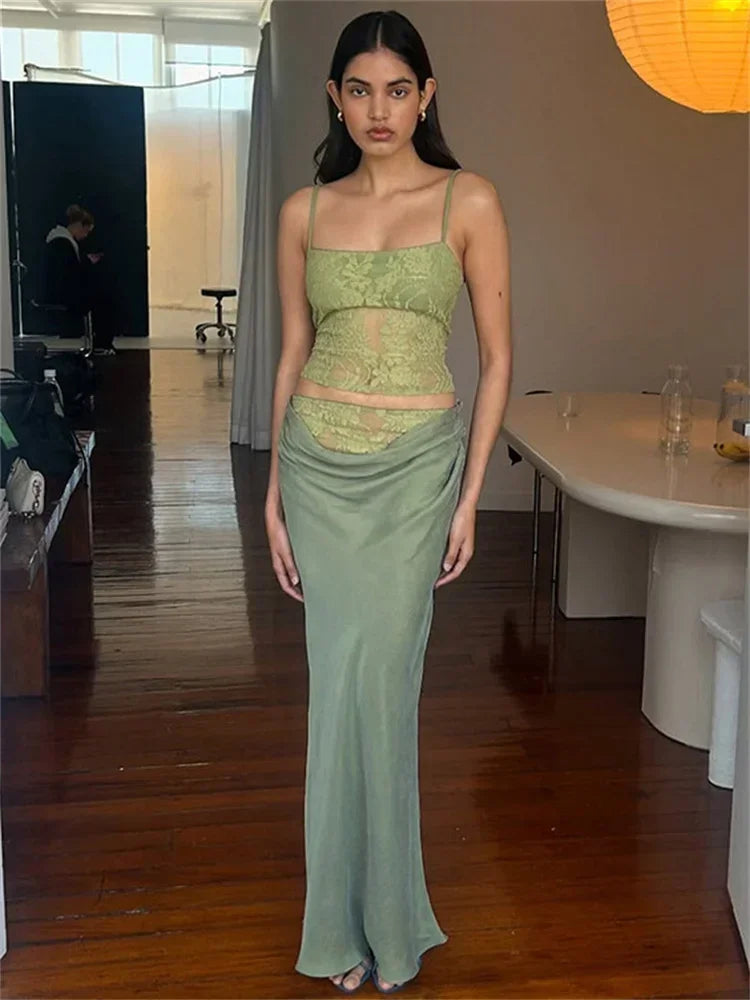 Women's Printed Spaghetti Strap Maxi Skirt Set