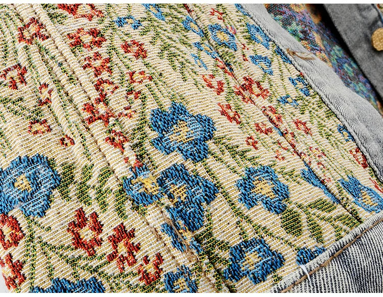 Jacquard Denim Jacket Peter Pan Collar Outwear