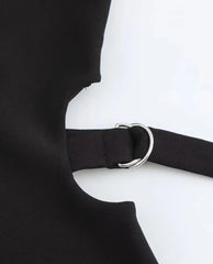 Crop Hollow Waist Black Mini Dress