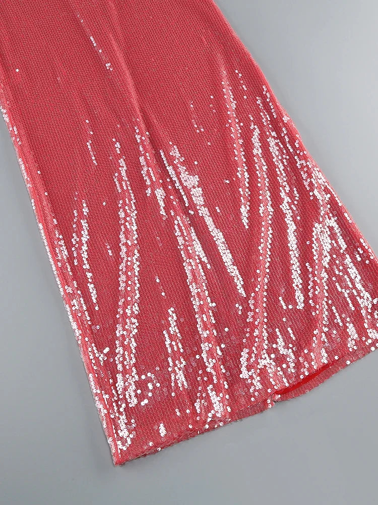 Halter Sheer Sequins Long Dress