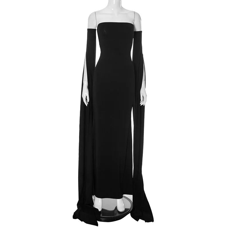 Strapless Extra-long Flare Sleeves Dress