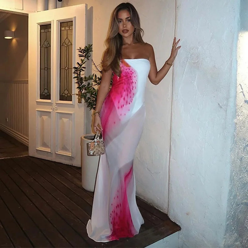 Mesh Floral Print Off-shoulder Long Dress