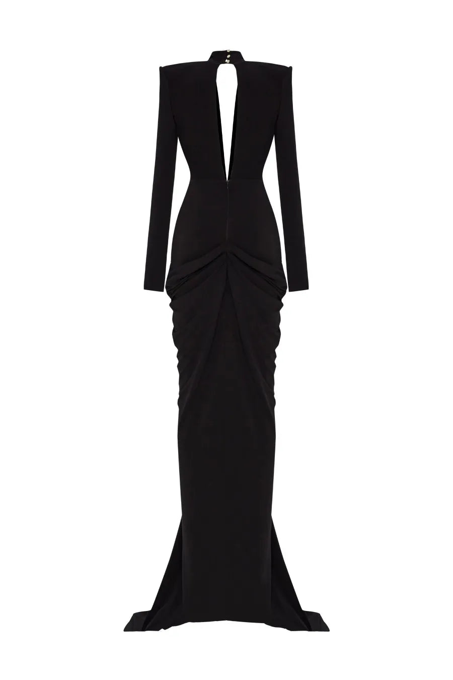 Deep V Neck Long Sleeves Black Maxi Dress  Party Gown