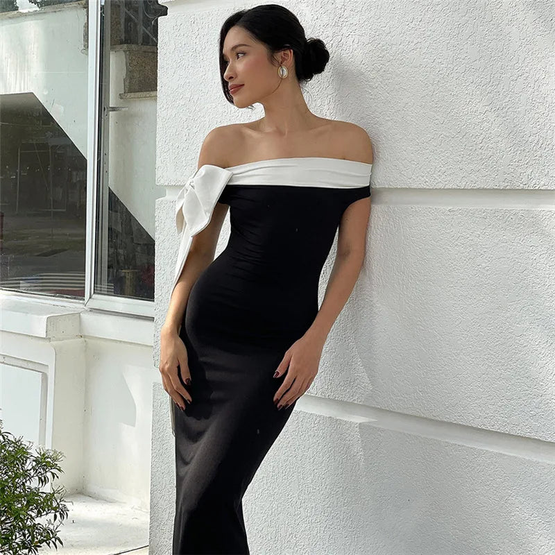 Diagonal Collar Backless Lace-Up Dress