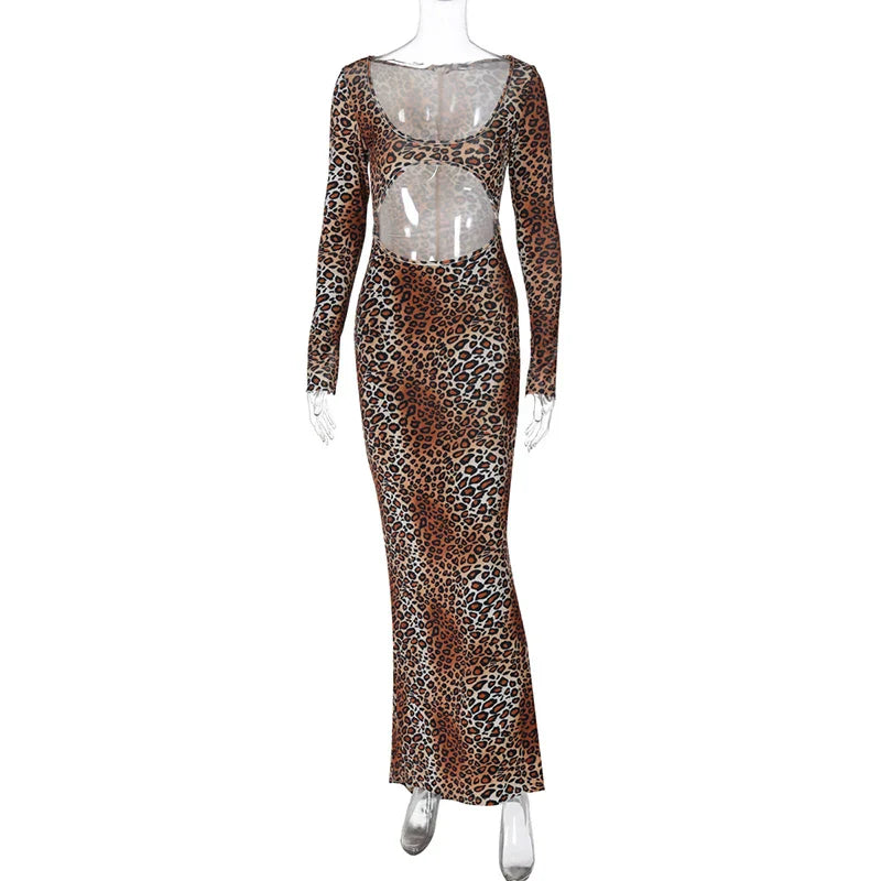 Leopard Print Hollow Out Long Dress