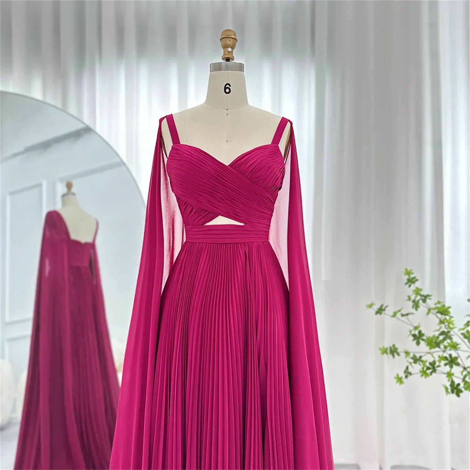 Solid Chiffon Cloak Evening Long Dress