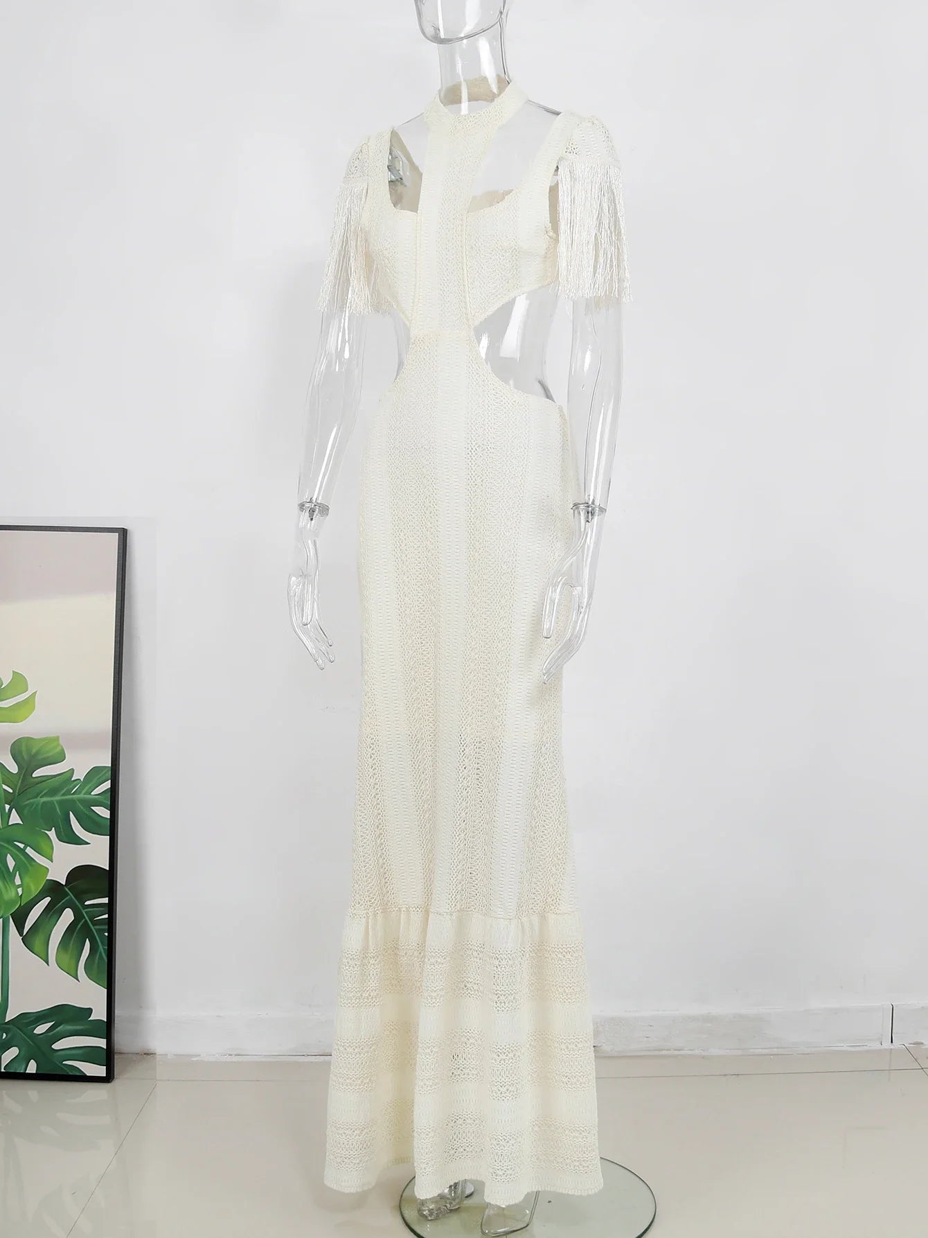 Deep V-Neck Tassel Long Party Dress