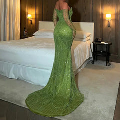 Green Mermaid Evening Gown with Gloves
