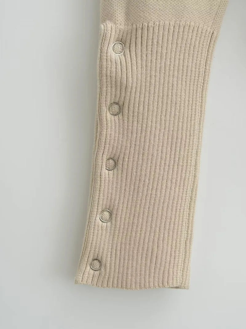 Autumn Knitwear Cardigan Ribbed Patchwork Cropped Top