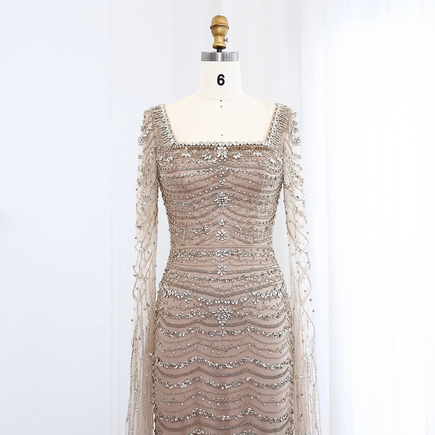 Caramel Square Neck Mermaid Evening Dress Cape Sleeves