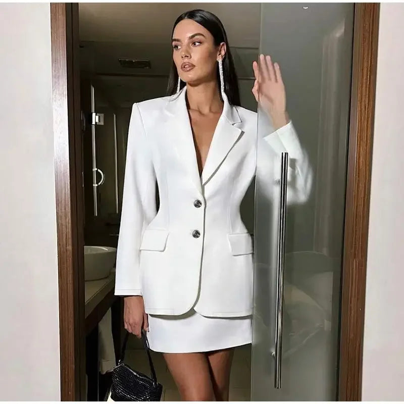 Blazer Coat & Mini Skirt Set Outfit