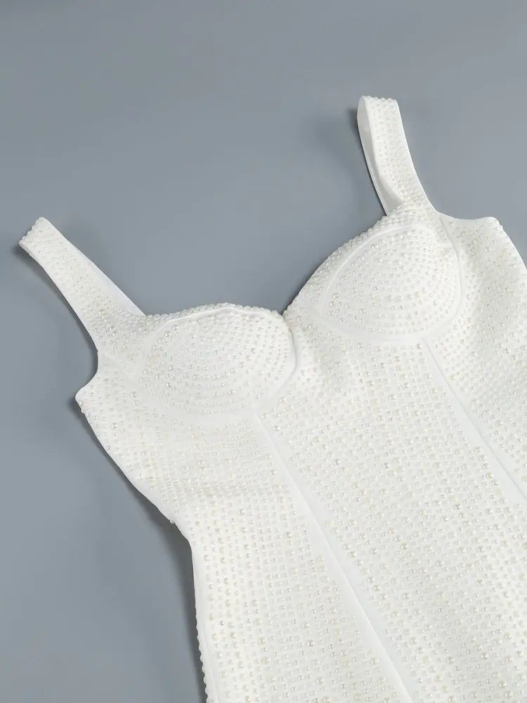 White Spaghetti Strap Diamonds Mini Dress