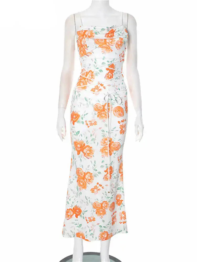 Floral Print Spaghetti Strap Long Dress