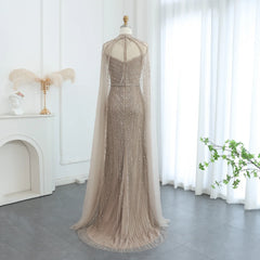 Mermaid Cape Sleeve High Neck Party Gowns