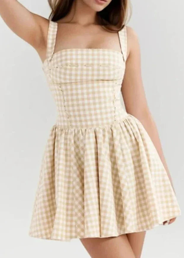 Cross Ribbon Folds Hem Ball Gown Swing Mini Dress