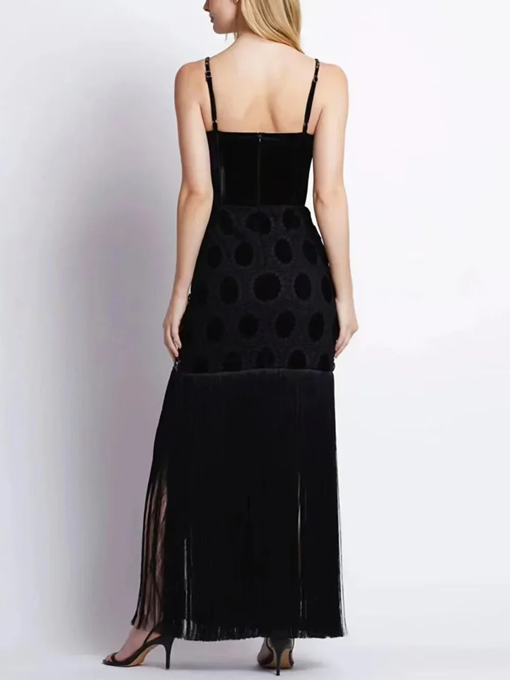 Diamond Tassel Spaghetti Strap Backless Mini Dress