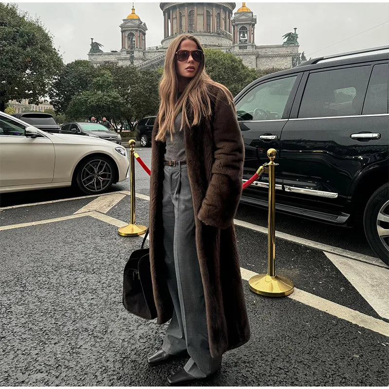 Faux Fur Lapel Fluffy Plush Warm Coat