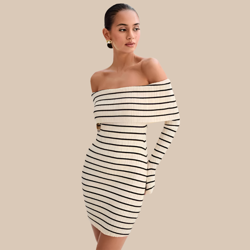 Striped Open Shoulder Dress