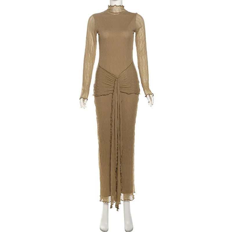 Long Sleeve Drape Turtleneck Maxi Dress