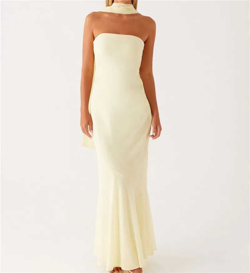 Floral Backless Sleeveless Tube Long Dresses