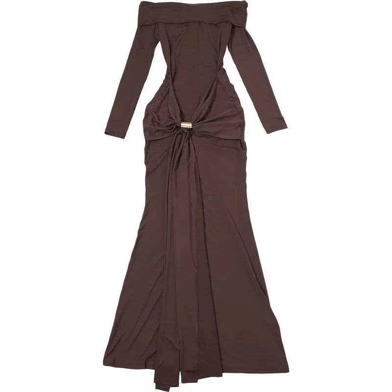 Pleated Patchwork Solid Off-Shoulder Dress