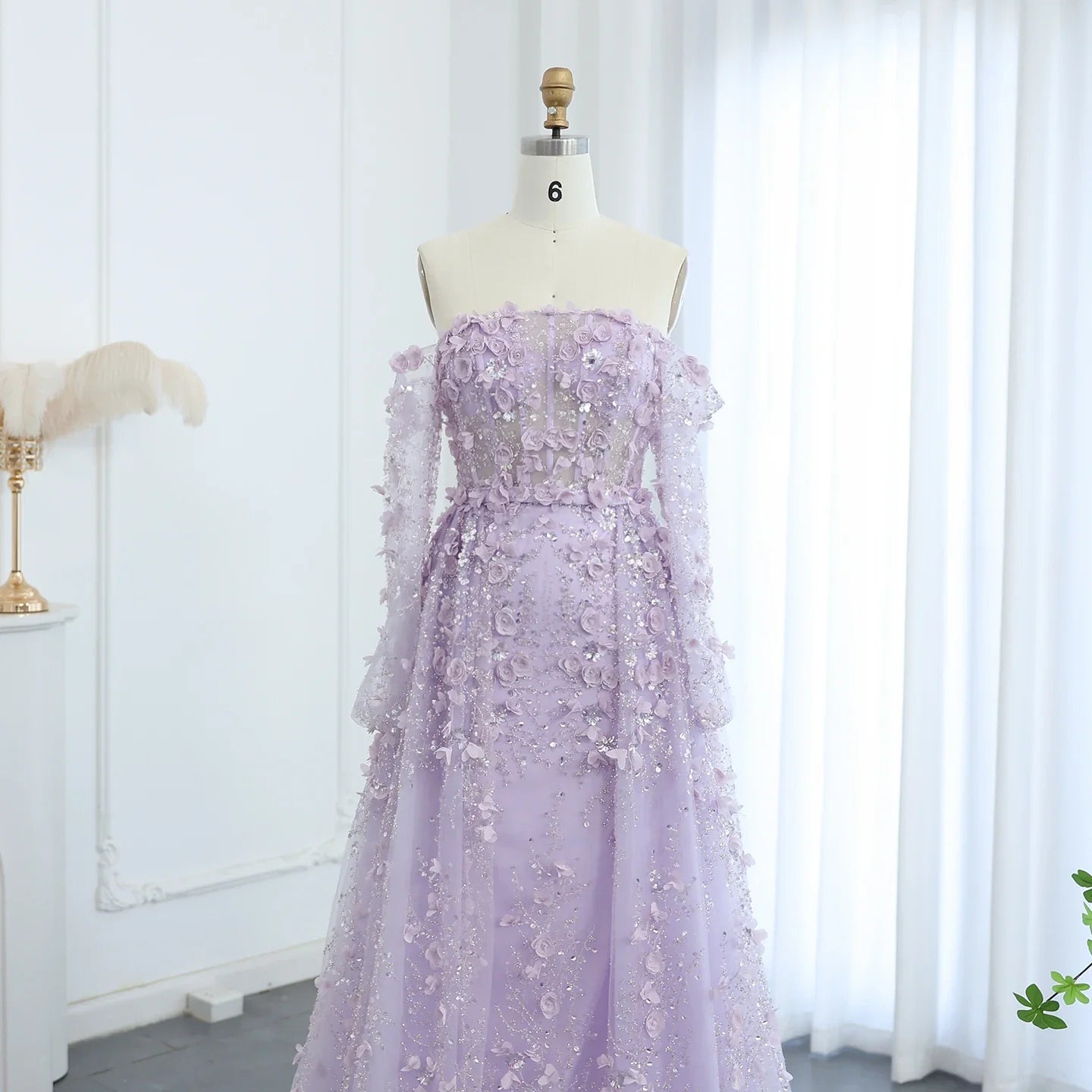 3D Floral Pink Evening Gown with Overskirt